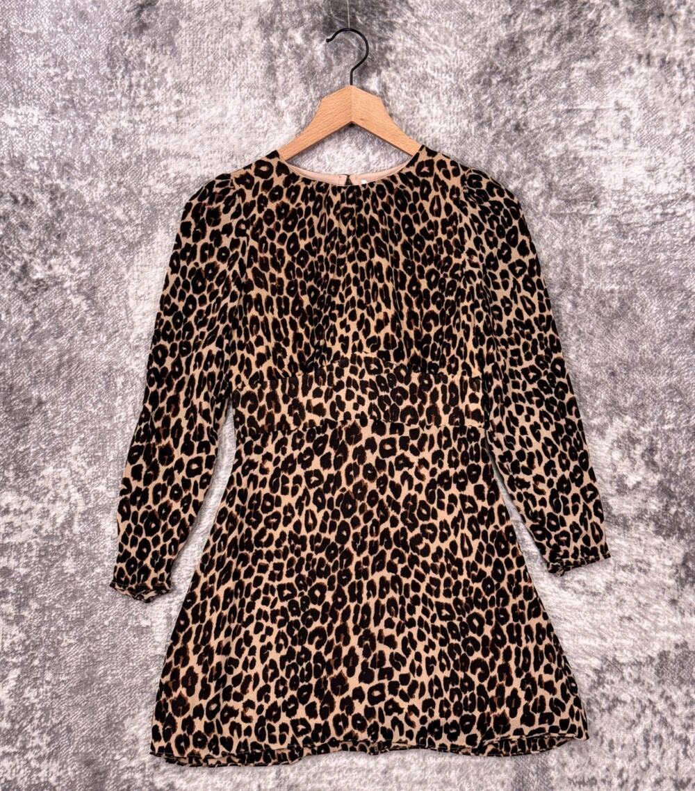 Reformation Dress 6 Womens Leopard 3/4 Sleeve Mini